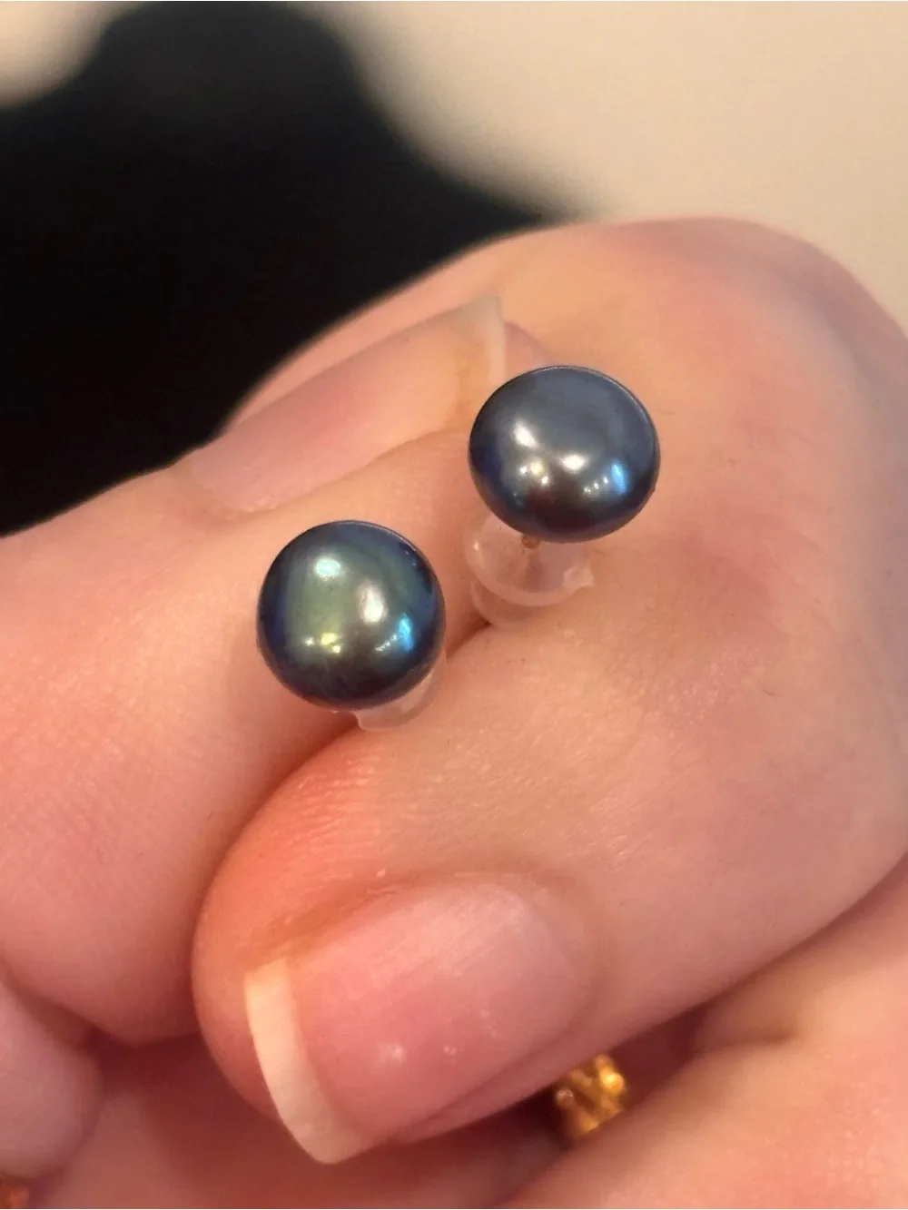 10k Yellow Gold Cultured Black Pearl Stud Earrings NEW Made in Italy